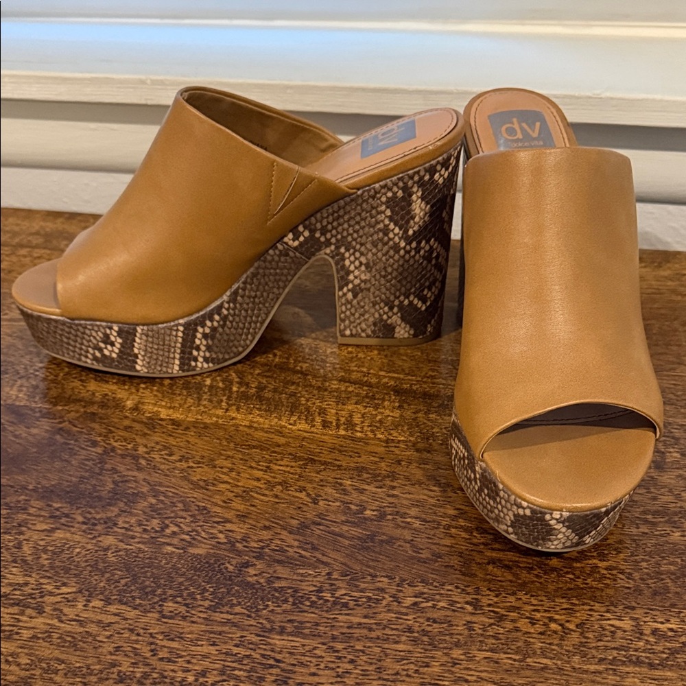 DV by Dolce Vita Women's Brown Mules with Snake Print Platform